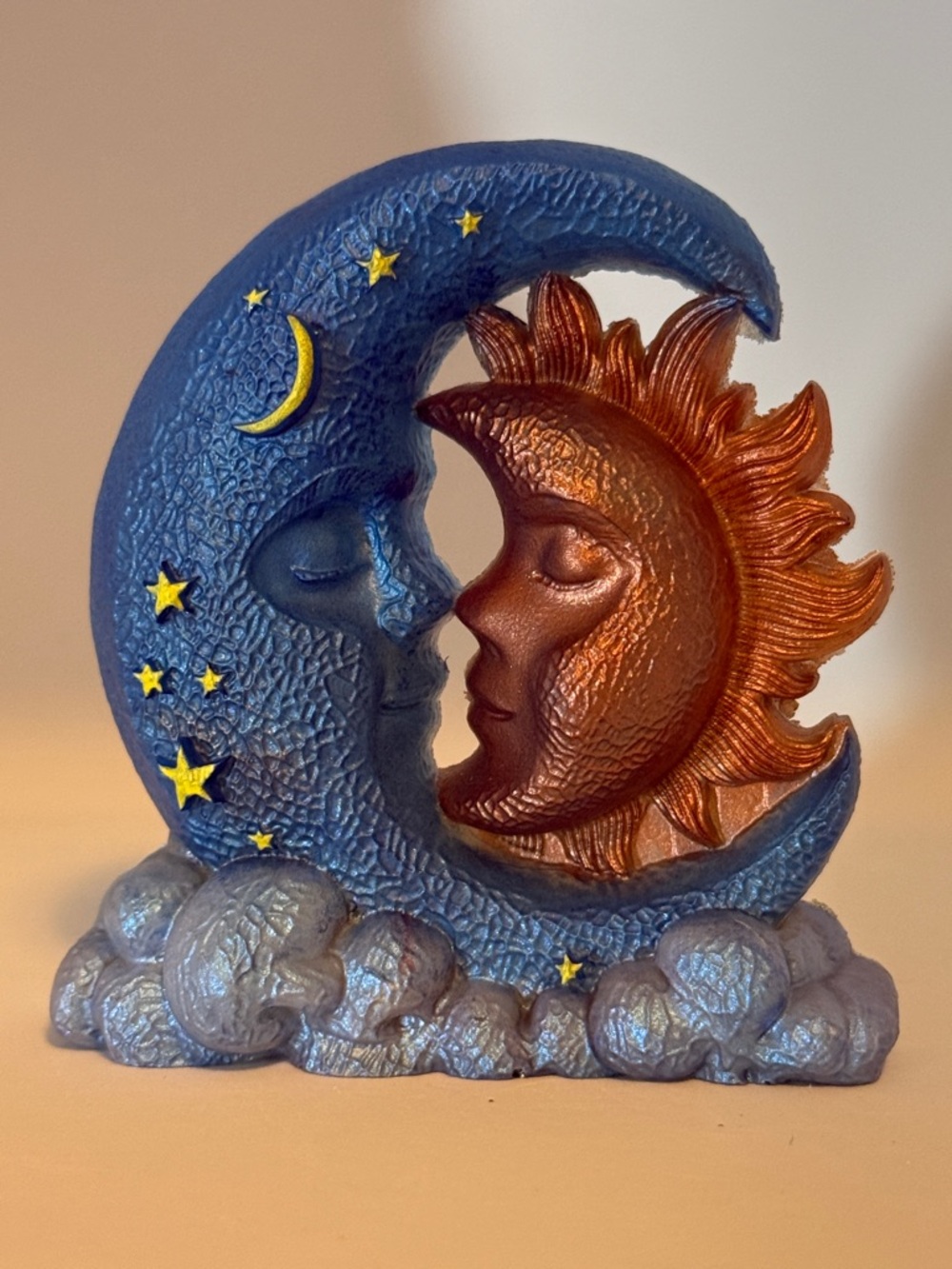 Unique Resin,Blue Moon & Copper Sun Resin Sculpture - Home Art Decor